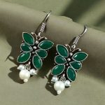 Beautiful Brass Butterfly Hook Earrings with Stones – Best for Daily Use - ''Green''