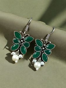 Beautiful Brass Butterfly Hook Earrings with Stones – Best for Daily Use - Color: ''Green''