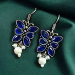 Beautiful Brass Butterfly Hook Earrings with Stones – Best for Daily Use - ''Blue''