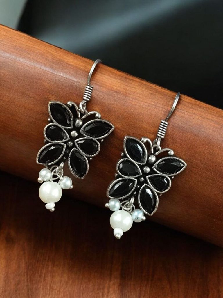 Bulk 524 Beautiful Brass Butterfly Hook Earrings with Stones – Best for Daily Use - Black''