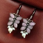 Beautiful Brass Butterfly Hook Earrings with Stones – Best for Daily Use - ''BabyPink''