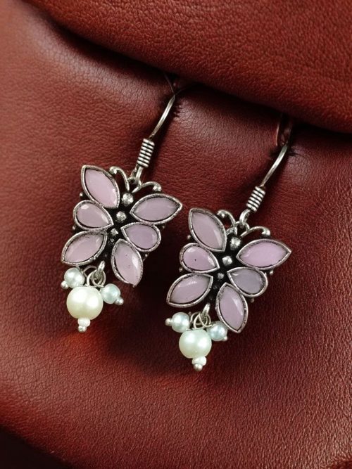 Pair of beautiful brass butterfly hook earrings with sparkling stone accents, ideal for daily wear