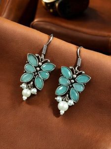 Beautiful Brass Butterfly Hook Earrings with Stones – Best for Daily Use - Color: ''Mint''