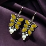 Beautiful Brass Butterfly Hook Earrings with Stones – Best for Daily Use - ''Yellow''