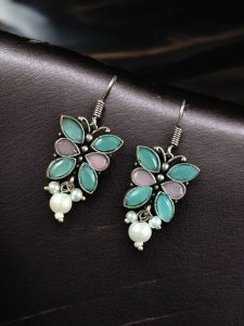 Beautiful Brass Butterfly Hook Earrings with Stones – Best for Daily Use - Color: BabyPink-Mint''