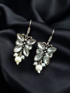 Pair of beautiful brass butterfly hook earrings with sparkling stone accents, ideal for daily wear