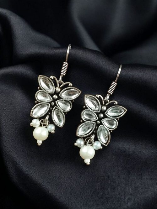 Pair of beautiful brass butterfly hook earrings with sparkling stone accents, ideal for daily wear