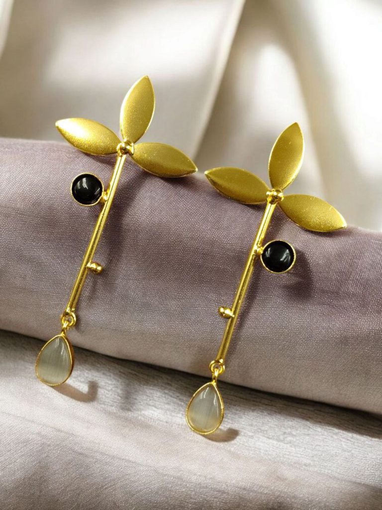 Bulk 538 Premium Gold-Plated Brass Earrings: Perfect Contemporary Long Studs with Monalisa Stone - ''Black - Grey''