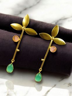 Premium gold-plated brass earrings featuring sparkling Monalisa stones, perfect contemporary design.