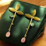 Premium Gold-Plated Brass Earrings: Perfect Contemporary Long Studs with Monalisa Stone - ''Aqua - Baby pink''