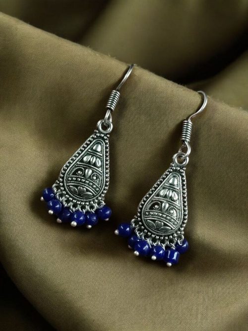 Lightweight German silver hook earrings with oxidized finish, perfect for everyday and casual wear.