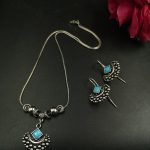 Perfect Silver Plated Brass Long Necklace Set with Earrings and Elegant Stone Work
