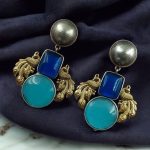Elegant Peacock-Inspired Two-Tone Brass Earrings with Monalisa Stone – A Contemporary Choice for Every Occasion - ''Blue-Aqua''