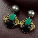 Elegant Peacock-Inspired Two-Tone Brass Earrings with Monalisa Stone – A Contemporary Choice for Every Occasion - ''Mint-Black''