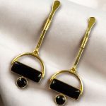 Gold Plated Brass Earrings – A Beautiful Blend of Contemporary Style and Stone Elegance - Black''