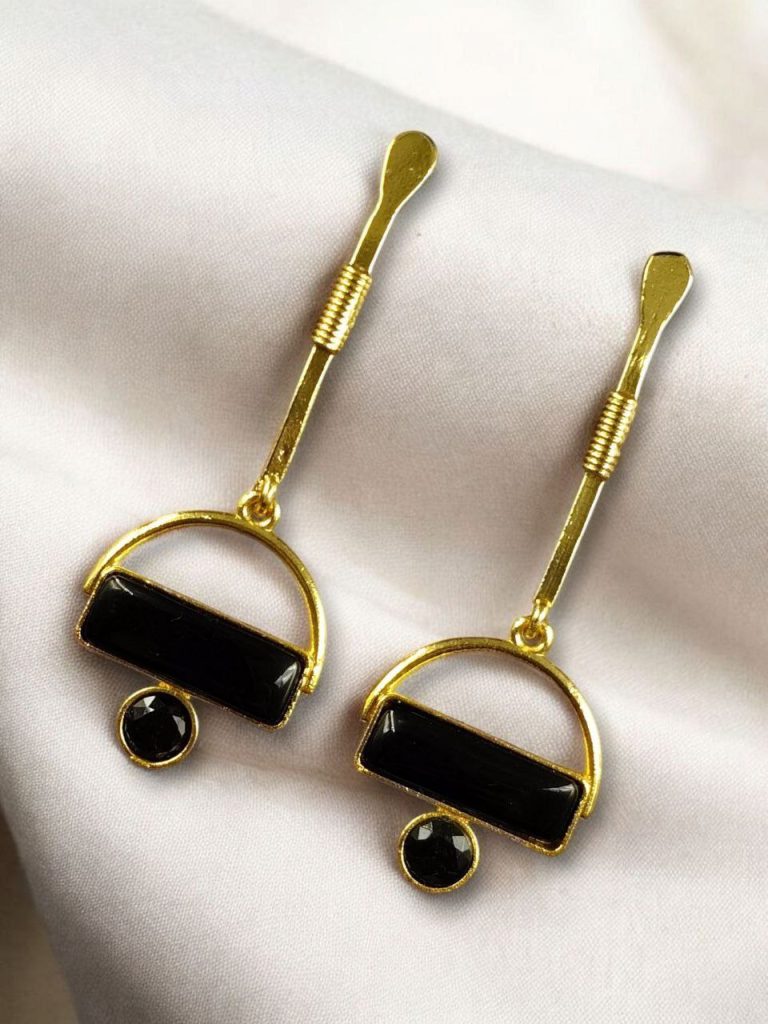 Bulk 458 Gold Plated Brass Earrings – A Beautiful Blend of Contemporary Style and Stone Elegance - Black''