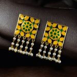 Premium Gold Plated Brass Meenakari Stud Earrings – A Perfect Blend of Ethnic Beauty - ''Yellow-Green''