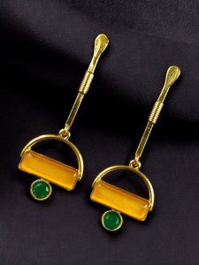 Gold Plated Brass Earrings – A Beautiful Blend of Contemporary Style and Stone Elegance - Color: ''Yellow''
