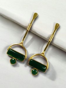 Gold Plated Brass Earrings – A Beautiful Blend of Contemporary Style and Stone Elegance - Color: ''Green''