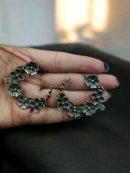 Beautiful Silver Plated Brass Flower Earrings for Everyday Elegance - Image 2