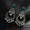 Silver-plated hanging earrings with stone studs, perfect for weddings, parties, and festive events