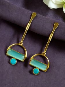 Gold Plated Brass Earrings – A Beautiful Blend of Contemporary Style and Stone Elegance - Color: ''Aqua''