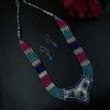 Silver plated alloy necklace and earring set featuring a unique design, ideal for weddings, parties, and festive occasions.
