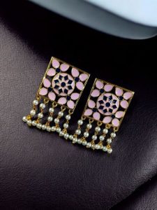 Premium Gold Plated Brass Meenakari Stud Earrings – A Perfect Blend of Ethnic Beauty - Color: ''Baby pink-Blue ''
