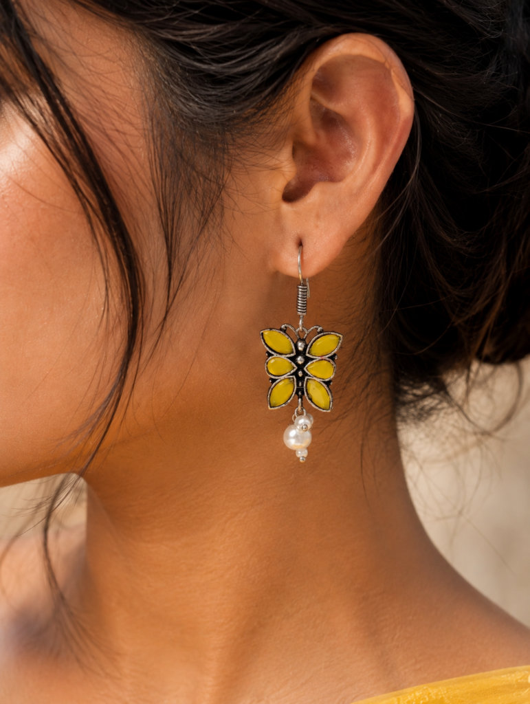 Beautiful Brass Butterfly Hook Earrings with Stones – Best for Daily Use