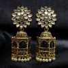 Gold-plated alloy Jhumka Stud Earrings with sparkling stones, featuring a modern ethnic design perfect for festive and traditional wear
