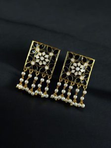 Premium Gold Plated Brass Meenakari Stud Earrings – A Perfect Blend of Ethnic Beauty - Color: ''Black-White ''