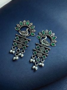 Elegant Brass Peacock Earrings – The Perfect Statement Accessory - COLOR: ''GREEN''