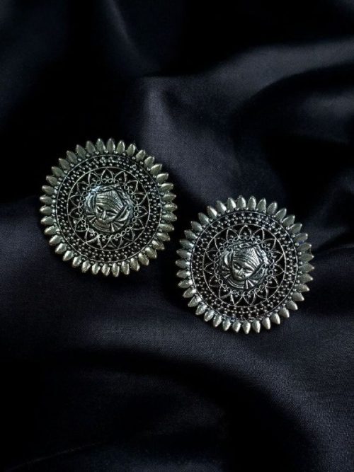 Traditional German silver stud earrings with intricate handcrafted design and premium silver-plated finish