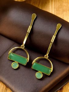 Gold Plated Brass Earrings – A Beautiful Blend of Contemporary Style and Stone Elegance - Color: ''Mint''