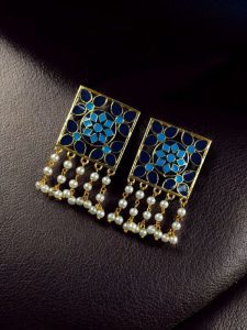 Premium Gold Plated Brass Meenakari Stud Earrings – A Perfect Blend of Ethnic Beauty - Color: ''Blue-Aqua''