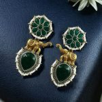 Bulk 8 Western Look Two-Tone Elephant Earrings | Monalisa Stone & Beautiful Pearl Work Dangler Jewelry - "Green"