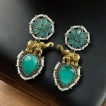 Bulk 20 Western Look Two-Tone Elephant Earrings | Monalisa Stone & Beautiful Pearl Work Dangler Jewelry - "Mint"