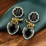 Bulk 12 Western Look Two-Tone Elephant Earrings | Monalisa Stone & Beautiful Pearl Work Dangler Jewelry - "Black"