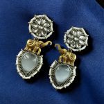 Bulk 10 Western Look Two-Tone Elephant Earrings | Monalisa Stone & Beautiful Pearl Work Dangler Jewelry - "Grey"