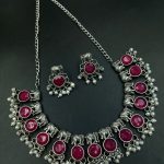 Silver Plated Unique Elephant Necklace | Stone & Pearl Work Oxidized Jewelry