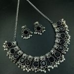 Silver Plated Unique Elephant Necklace | Stone & Pearl Work Oxidized Jewelry - "Black"