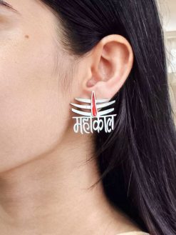 Oxidized Mahakal stud earrings in silver plated finish for women