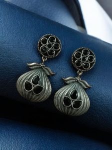 Oxidized Silver Plated Dangler Earrings | Unique Design Western Look Jewelry For Girls - color: "Black"