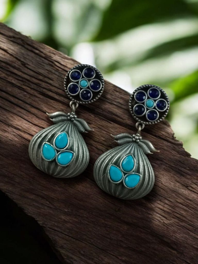 Bulk 640 Oxidized Silver Plated Dangler Earrings | Unique Design Western Look Jewelry For Girls - "Aqua-Blue"
