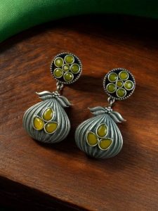 Oxidized Silver Plated Dangler Earrings | Unique Design Western Look Jewelry For Girls - color: "Yellow"