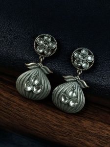 Oxidized Silver Plated Dangler Earrings | Unique Design Western Look Jewelry For Girls - color: "White"