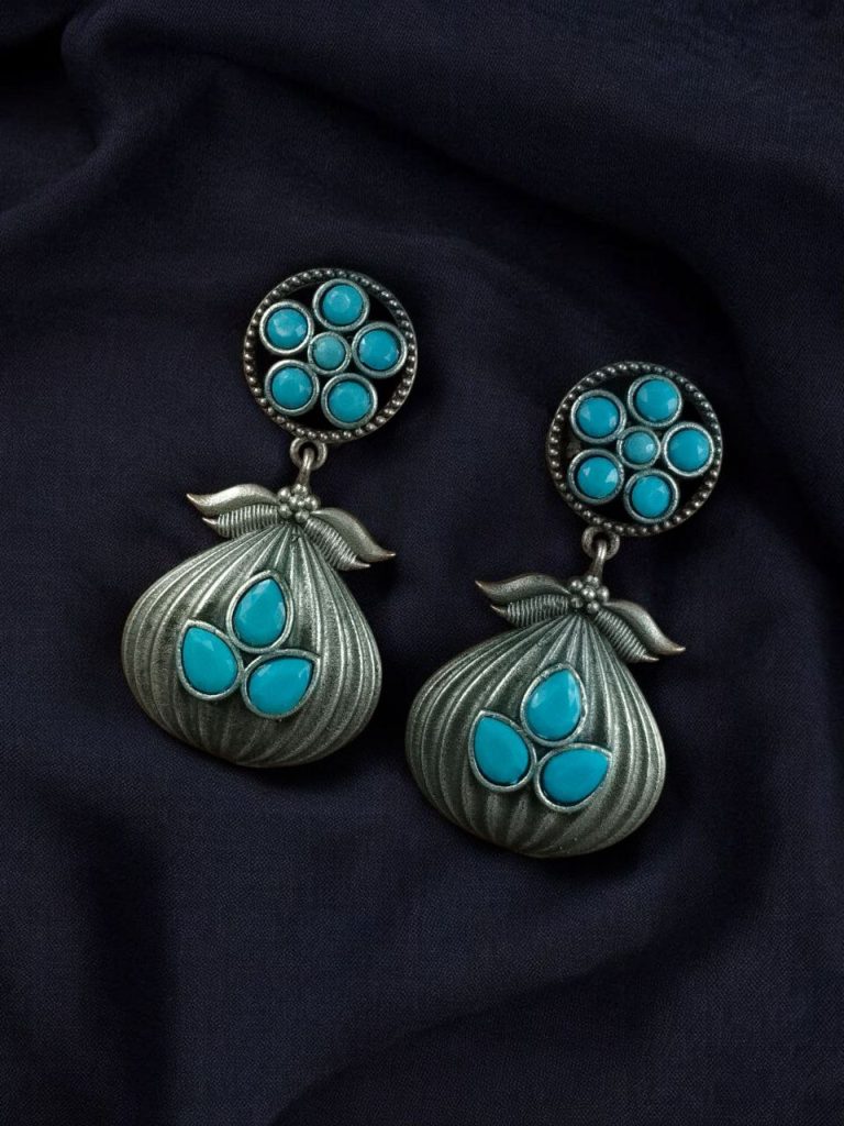 Bulk 648 Oxidized Silver Plated Dangler Earrings | Unique Design Western Look Jewelry For Girls - "Aqua"