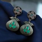 Oxidized Silver Plated Dangler Earrings | Unique Design Western Look Jewelry For Girls - "Baby Pink-Mint"