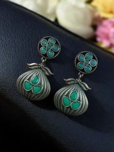 Oxidized Silver Plated Dangler Earrings | Unique Design Western Look Jewelry For Girls - color: "Mint"
