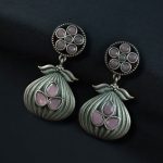 Oxidized Silver Plated Dangler Earrings | Unique Design Western Look Jewelry For Girls - "Baby Pink"